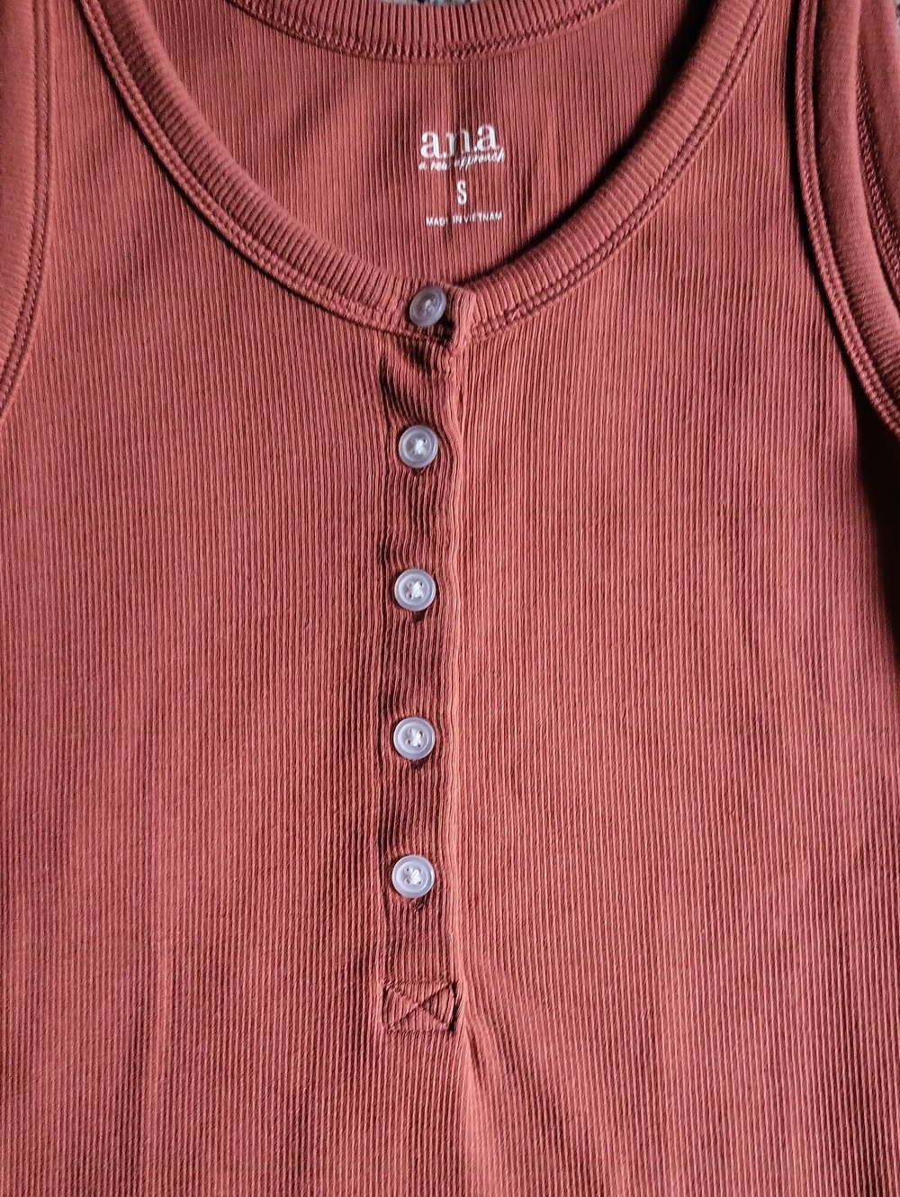 a.n.a Ribbed Henley Tank Top - Rust Brown - Picture 3 of 4
